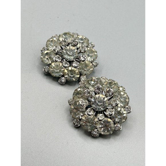 Vintage Pair of Rhinestones Pin Brooches Clear Stones Silver Tone Scatter Pins - Picture 2 of 5
